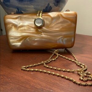 Elegant Brown Clutch with Gold Chain